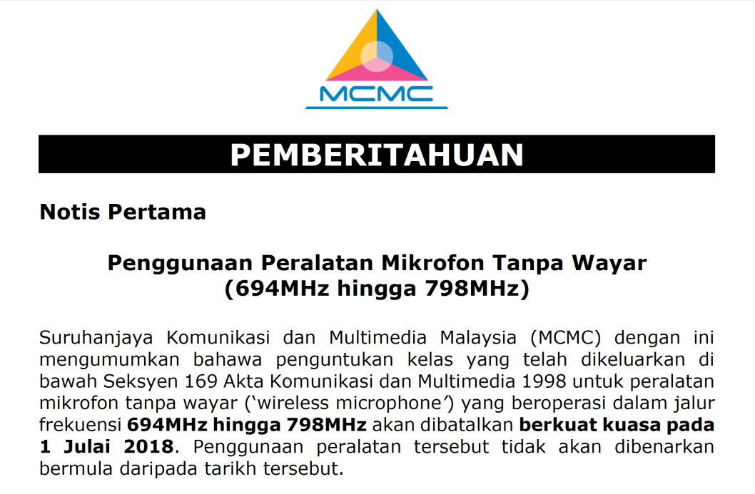 马来西亚7月起禁止无线麦使用694MHz到798MHz频段