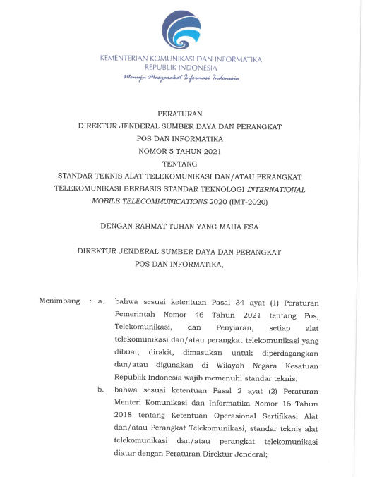 【摩尔资讯】印尼SDPPI发布新5G标准及开放频段
